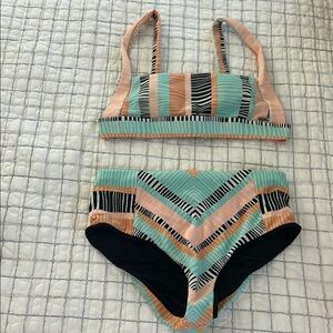 Striped Bikini Set in Peach and Teal